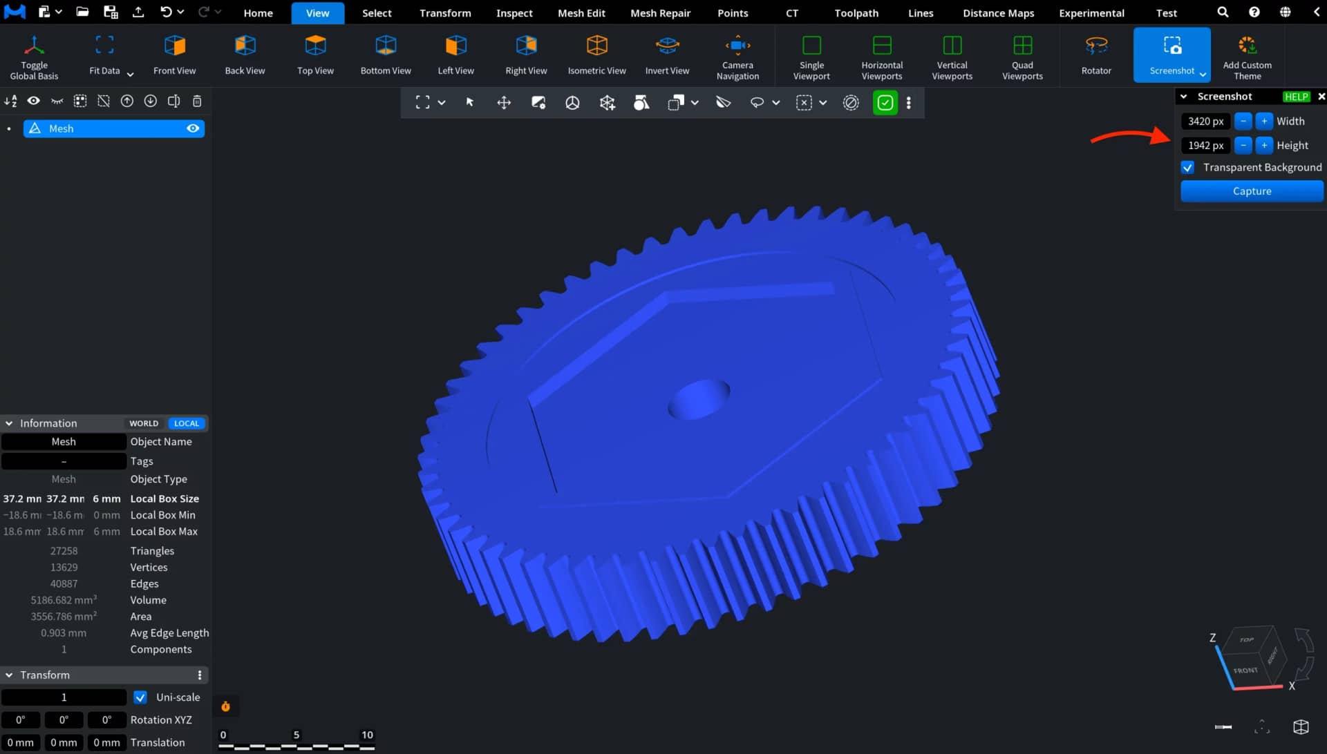 Screenshot settings panel beside a blue gear model.