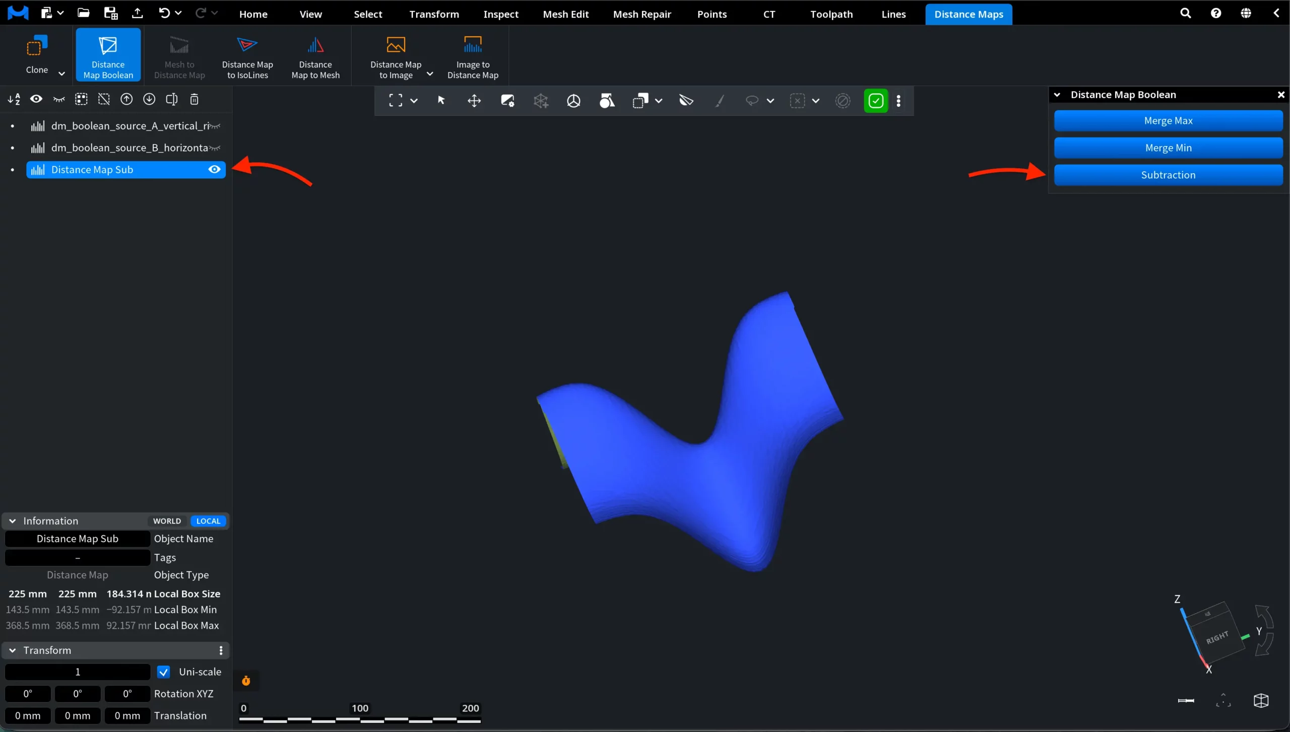 Distance Map Boolean: Subtraction