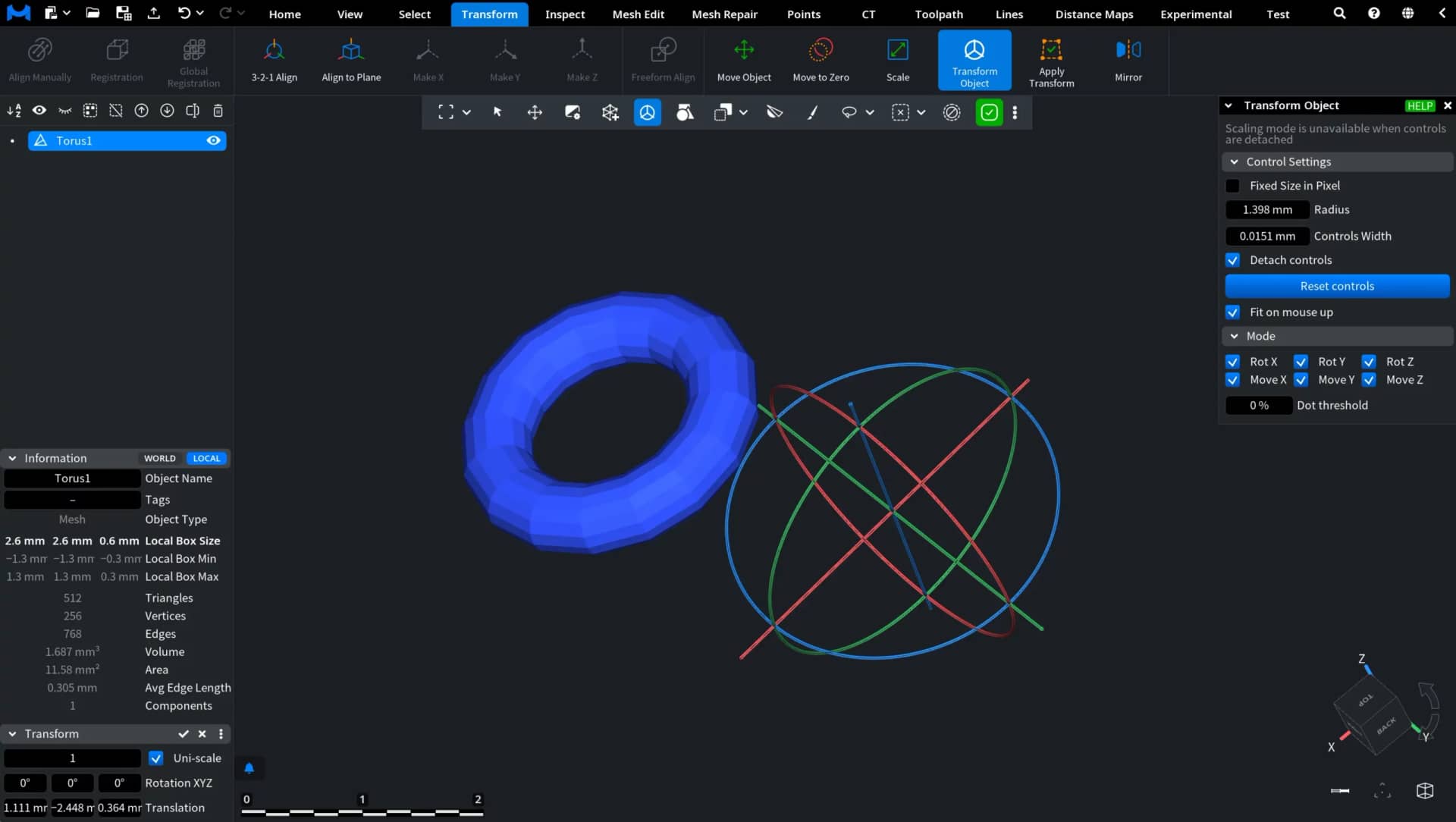 Transform Object: Detach Controls