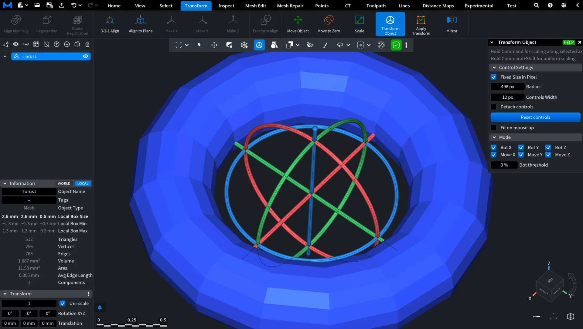 Transform Object: Fixed Size in Pixel. Zoomed In On.