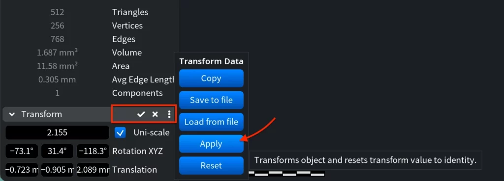Transform Object: Transform Section