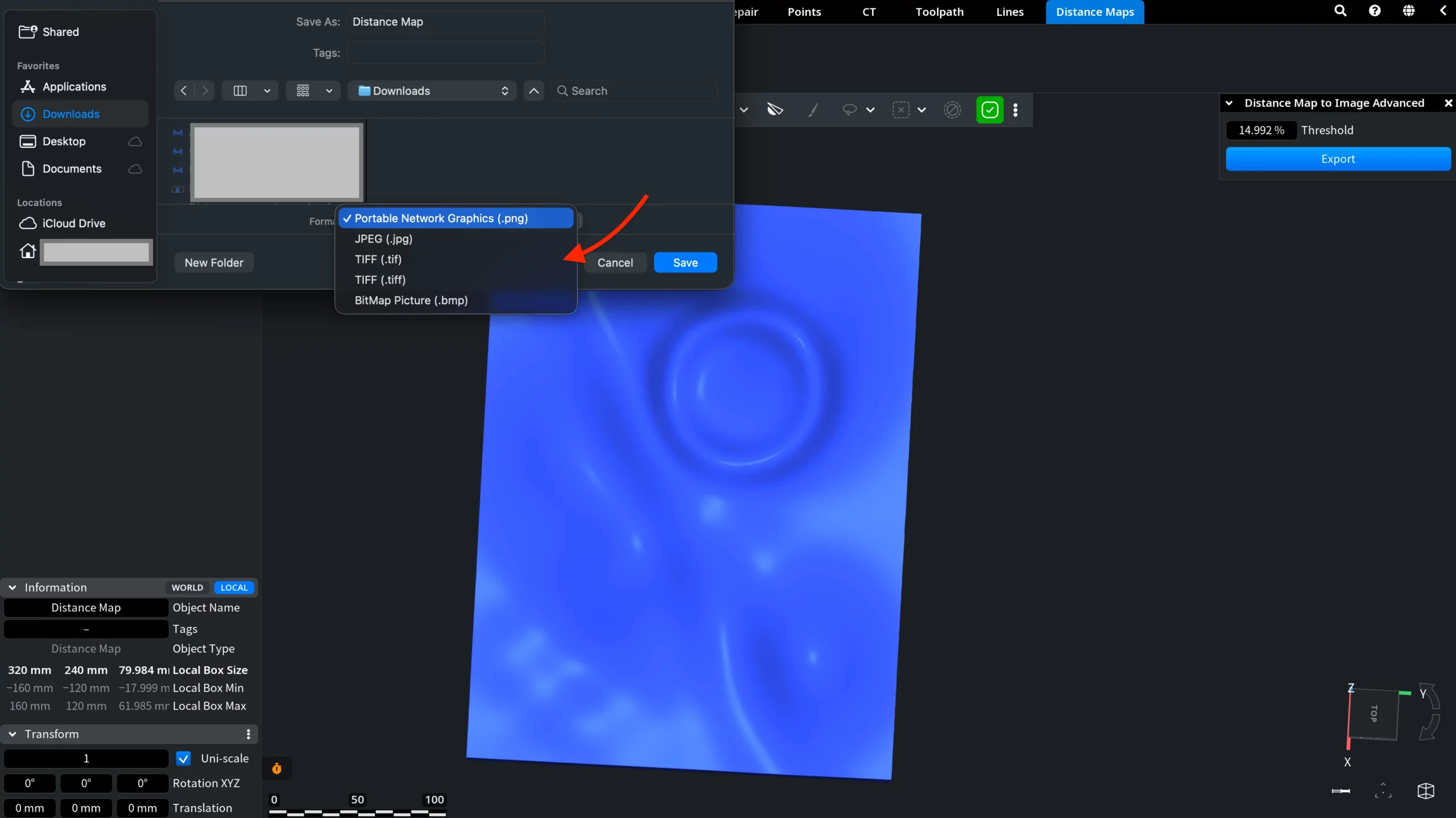 Distance Map to Image Advanced: Export
