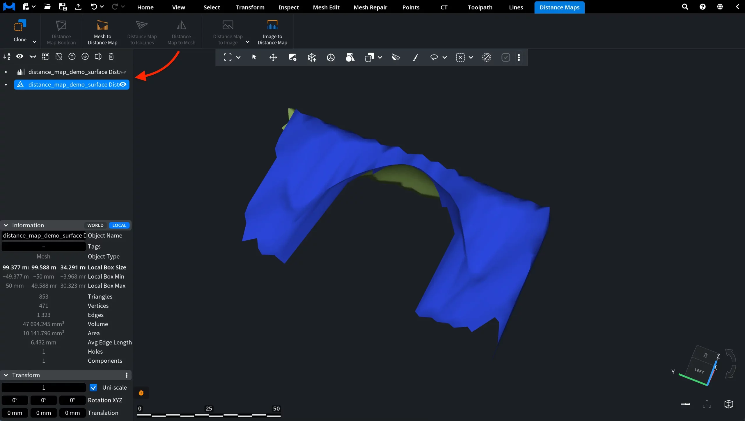 Distance Map to Mesh: Result