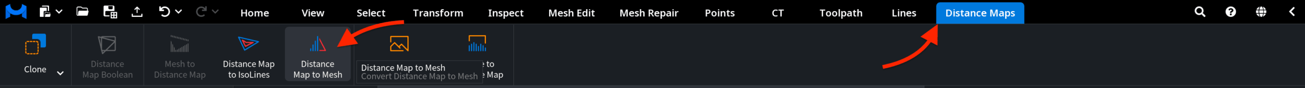 Distance Map to Mesh: Where to Find