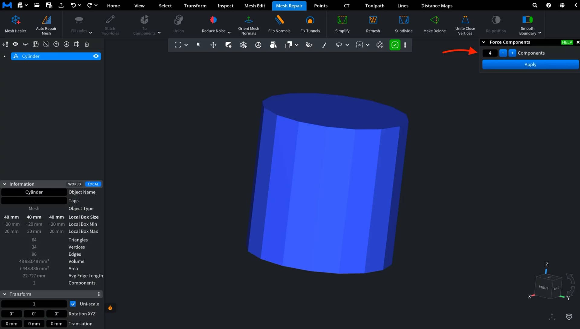 Force Components for Meshes: Panel
