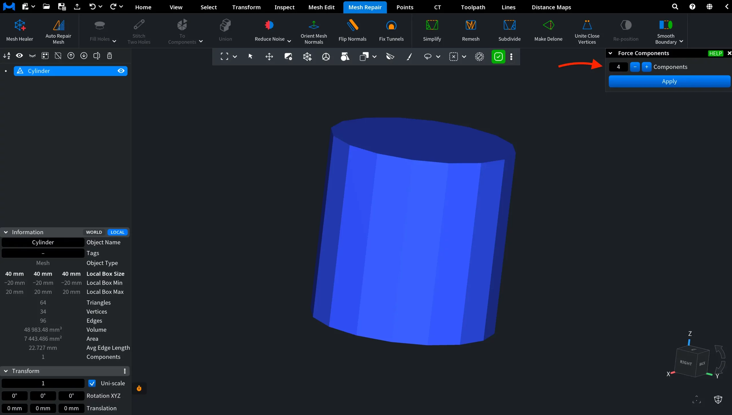 Force Components for Meshes: Panel
