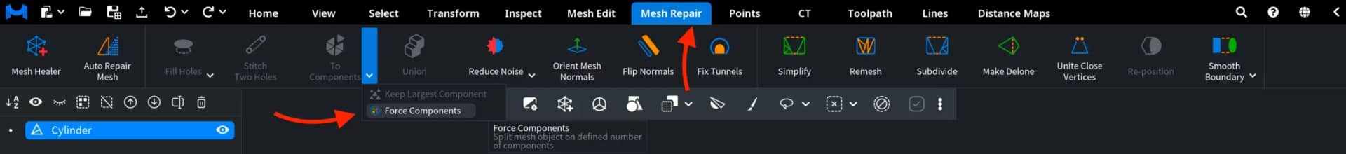 Force Components for Meshes: Where to Find