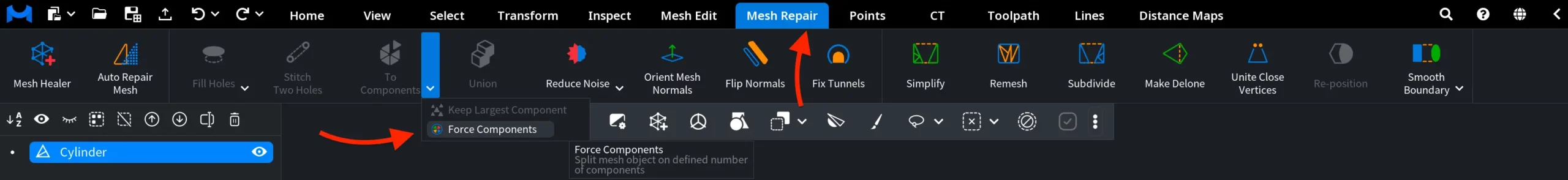 Force Components for Meshes: Where to Find