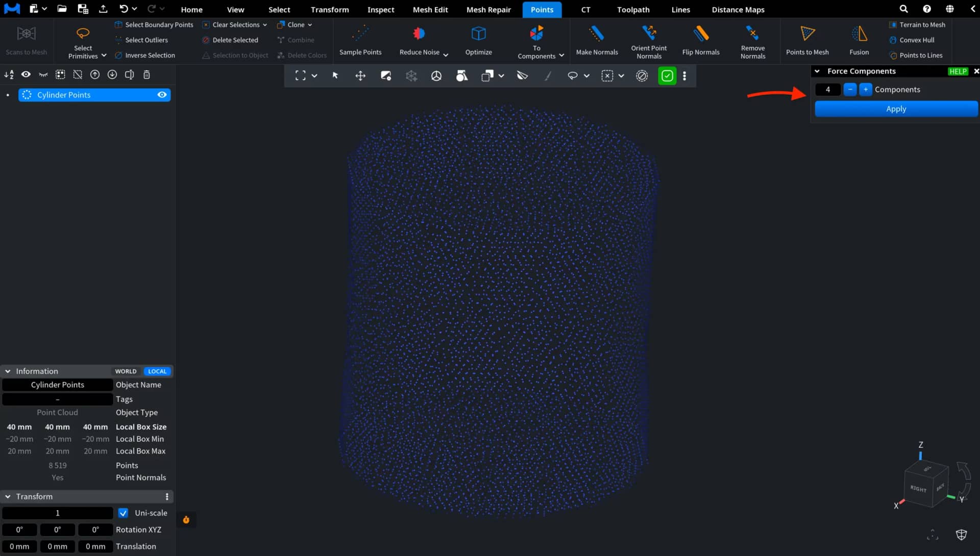 Force Components for Point Clouds: Panel
