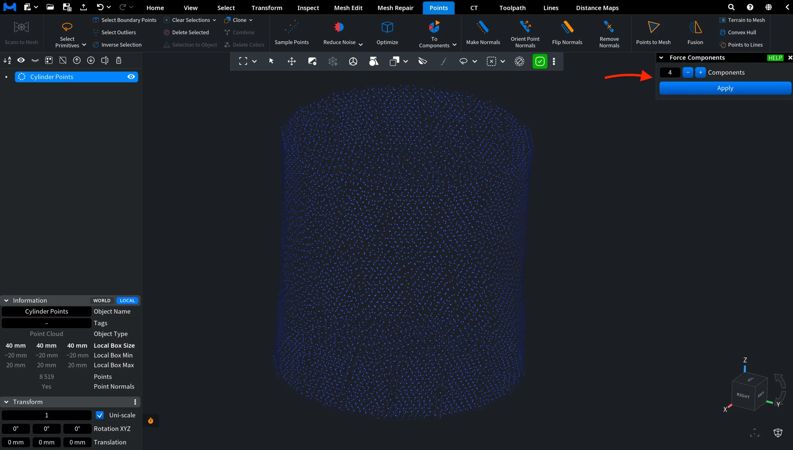 Force Components for Point Clouds: Panel