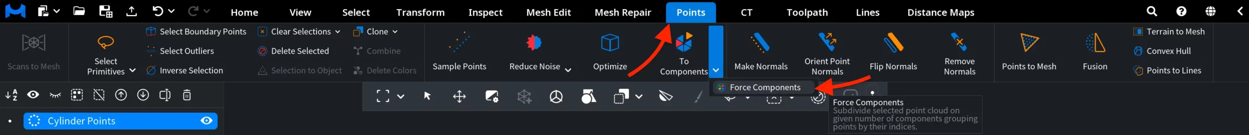Force Components for Point Clouds: Where to Find