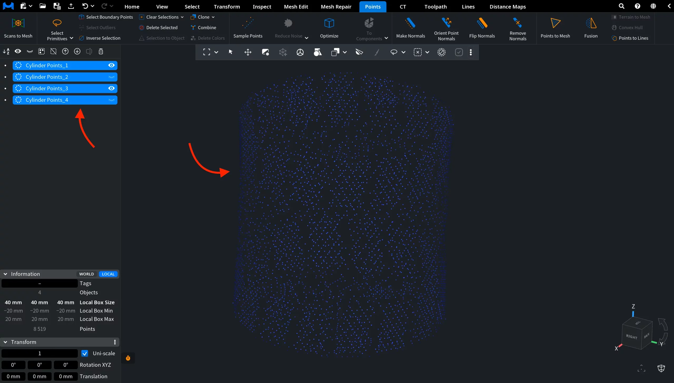 Force Components for Point Clouds: Result
