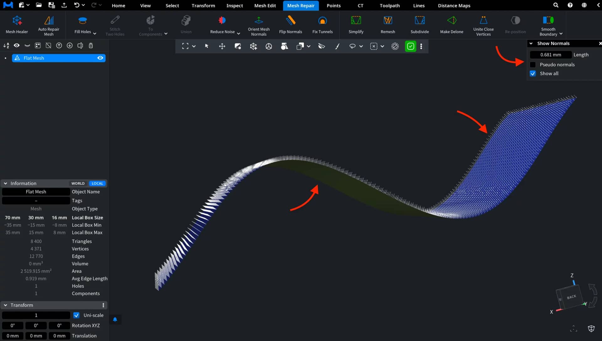 Show Normals for Meshes: Before