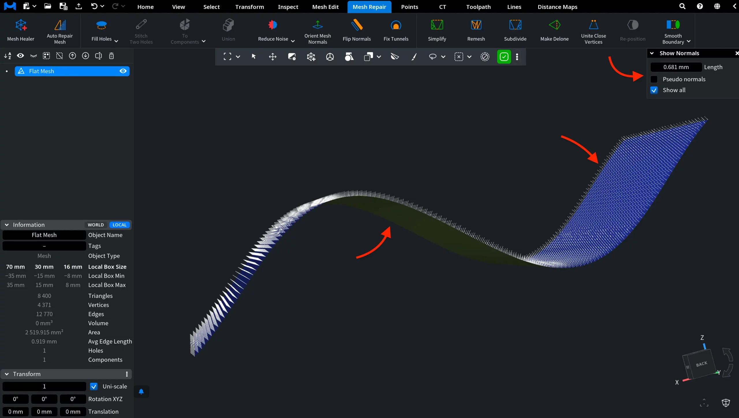 Show Normals for Meshes: Before
